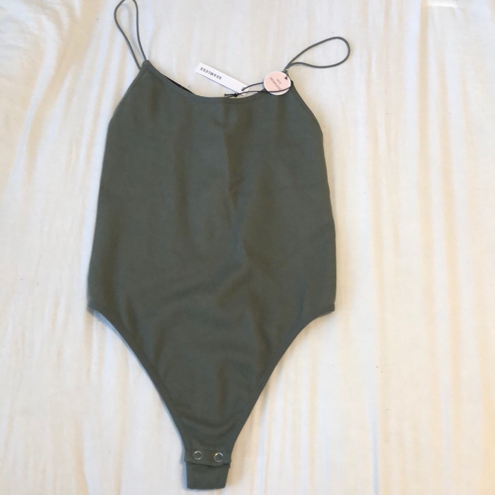NWT Olive Green Seamless Thong Bodysuit